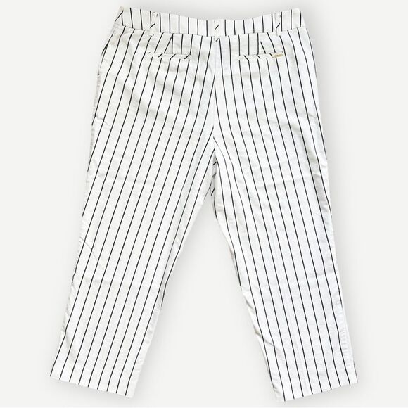 Anne Klein Wide Leg White & Black Striped Crop Trouser Pants. 10. - Picture 2 of 8